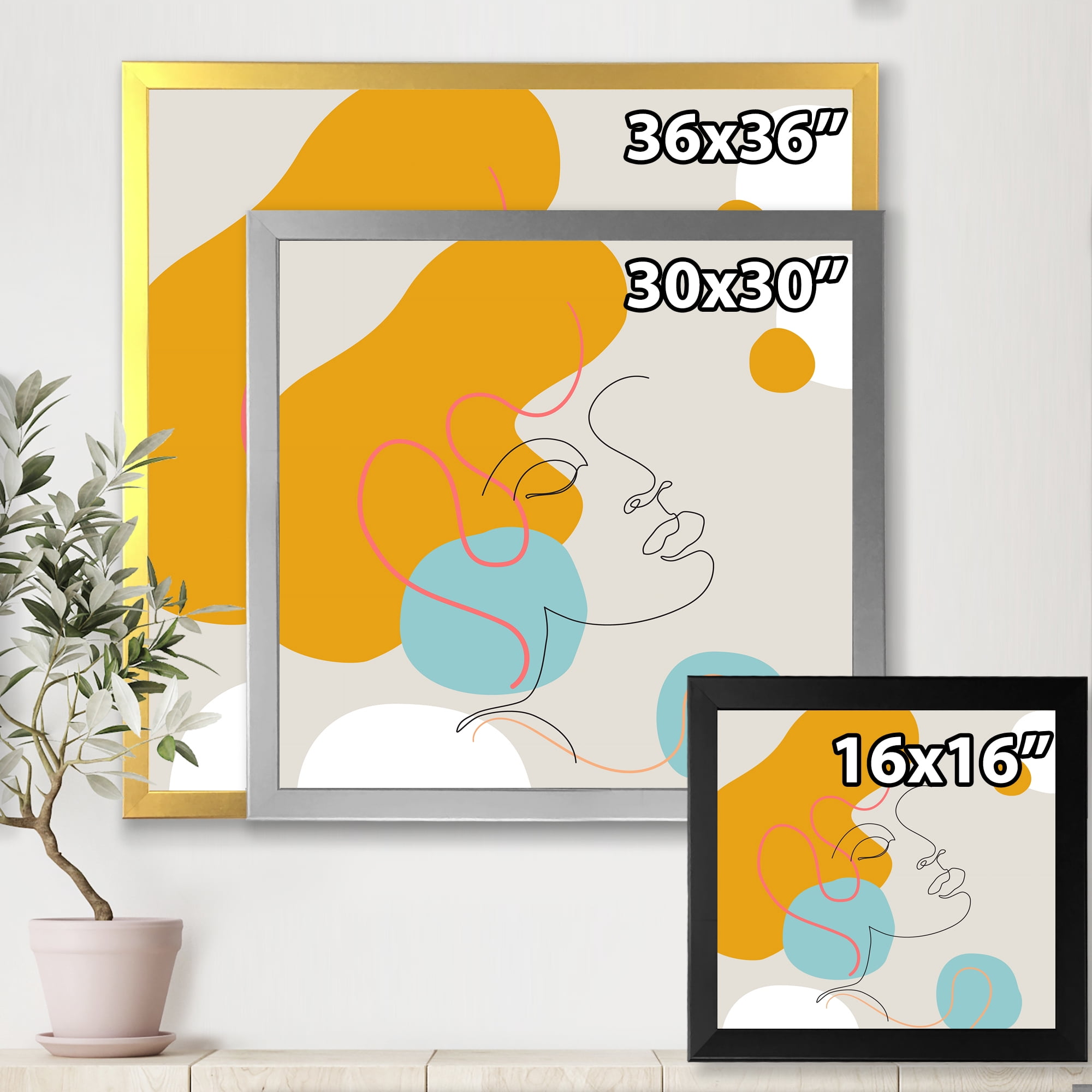 Designart 'Minimal Portrait of Female Face Drawn With One Line I' Modern Framed Art Print