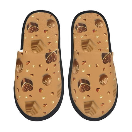 

House Slippers for Women and Men Chocolate Pattern No.9053 Comfy Fuzzy Bedroom Slippers Furry Home Shoes for Indoor Outdoor