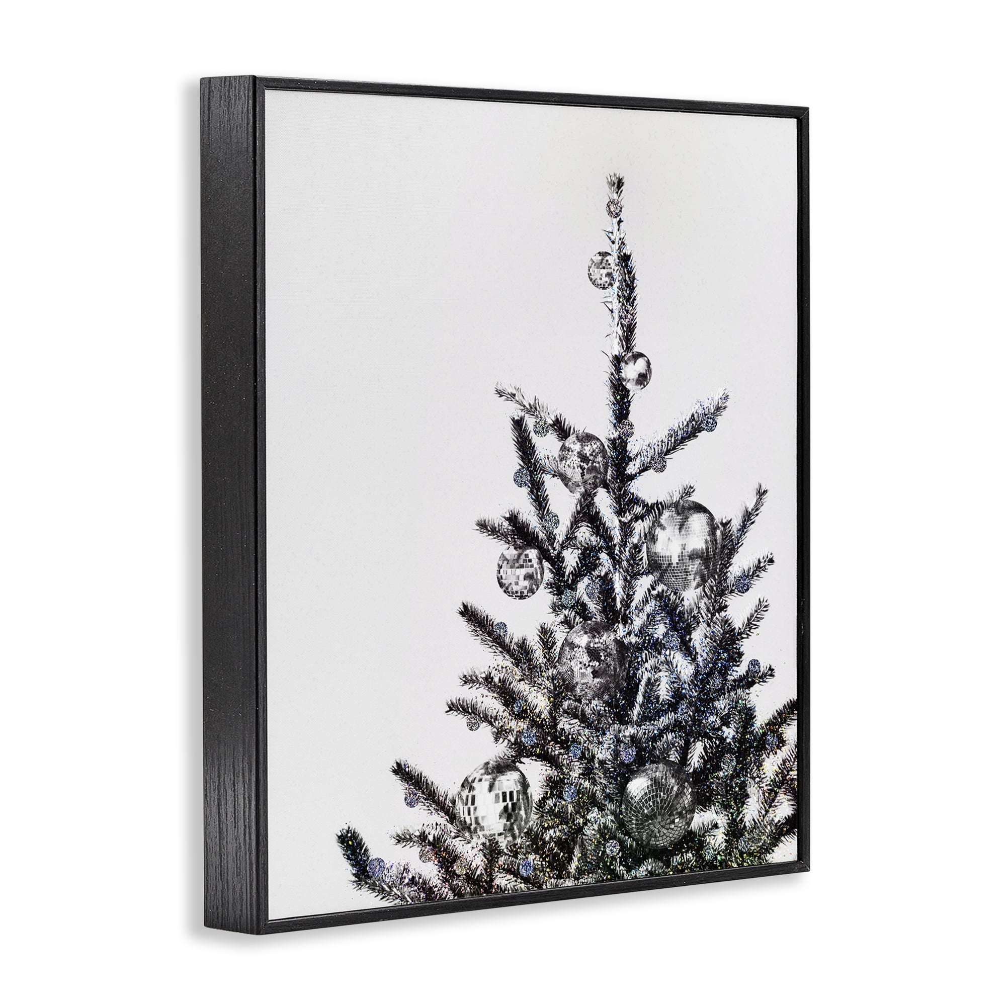 Stupell Industries Christmas Tree Disco Balls Holiday Painting Black Framed Art Print Wall Art, 11 x 14