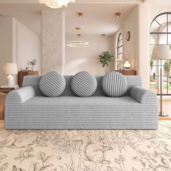 71" Love Seat Couches, Corduroy Boneless Loveseat With Deep Seats, 2 Seat Couch Apartment Size Couch With 3 Pillows&Side Pockets For Bedroom, Office, No Assembly Required, Light Grey
