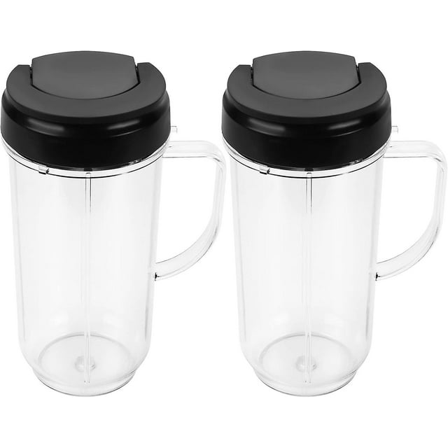 2 Pcs Gobelets de Mélangeur 22oz de Remplacement pour Magic Bullet, avec Couvercle à Rabat et Poignée pour Emporter - Compatible avec 250w Magic Bullet Mb 1001 Mb 1001b Mbr-1701