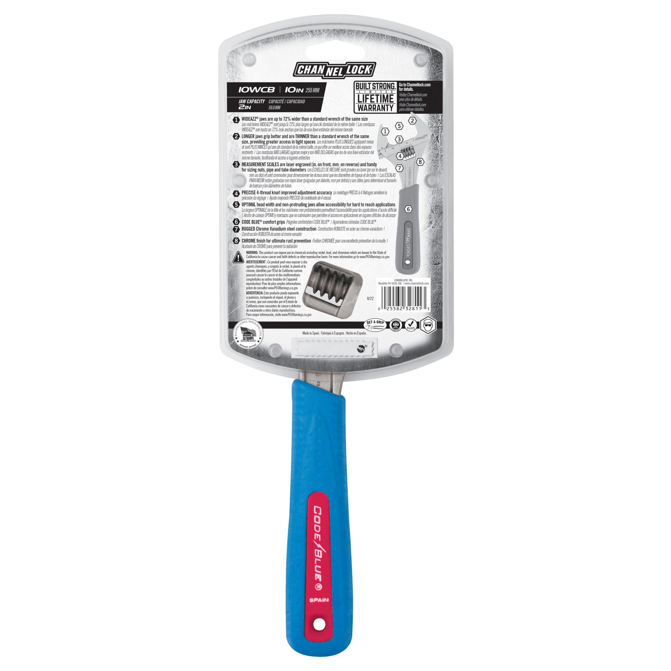 CHANNELLOCK 10-inch CODE BLUE WideAzz Adjustable Wrench, Precise 2