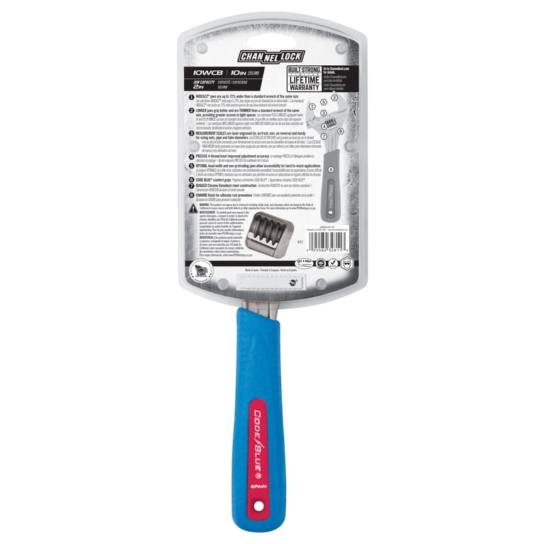 CHANNELLOCK 10-inch CODE BLUE WideAzz Adjustable Wrench, Precise 2