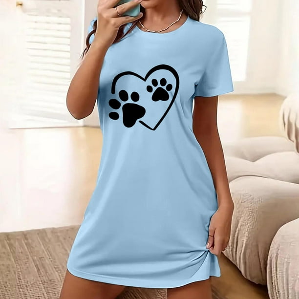Camisón corto extragrande para mujer, estampado, cuello redondo y manga corta, de poliéster.
