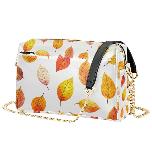 FORMRS Women Crossbody Purse with Chain Strap Vegan Leather Shoulder Handbag, Orange Leaves