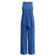 thumbnail image 7 of Sevevn Women's 2-Piece Linen-Look Outfit Sleeveless Asymmetric Top and Wide Leg Pants Set Blue M, 7 of 7