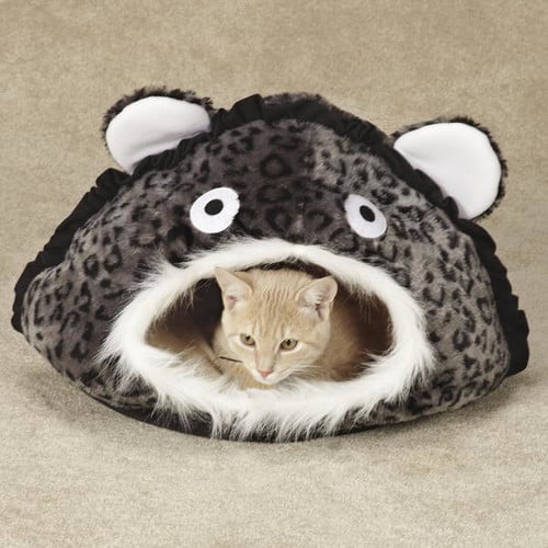 Meow Town King of the Jungle Cat Cave Plush Leopard Hideaway Covered Bed Toy