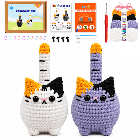 Yarniss Beginner Crochet Kit 2-Piece Cat Crochet Kit Complete with Video Tutorials