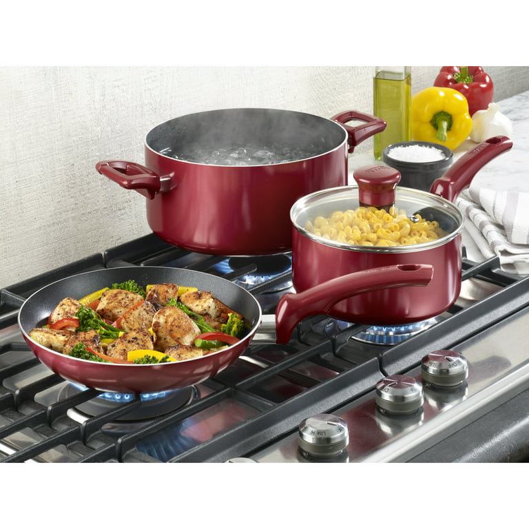 T-Fal Easy Care Nonstick Cookware, 20 Piece Set, Red, B089SKDW
