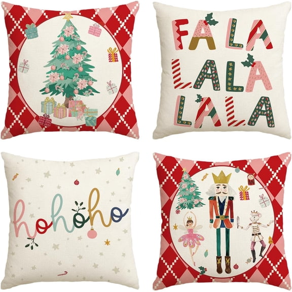 colorlife Merry Christmas Nutcracker Red Throw Pillow Covers, 18 x 18 Inch Winter Holiday Party Cushion Case Decoration for Sofa Couch Set of 4
