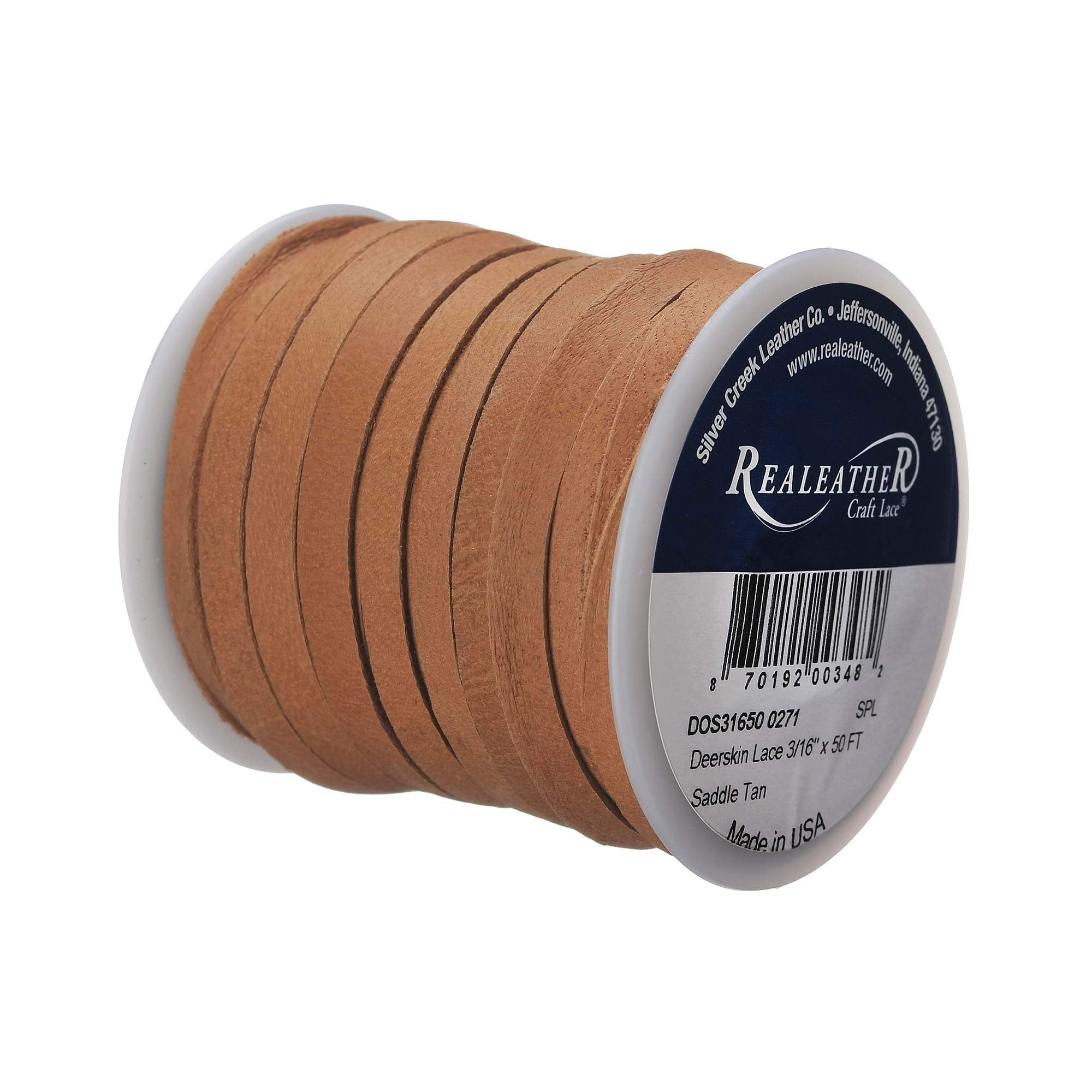 Silver Creek Leather Co Realeather Deerskin Leather Lace for Crafts and Jewelry Making, 0.2 x 50', Saddle Tan 0.2" x 50'