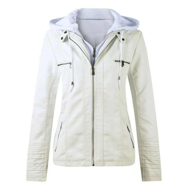 Kcodviy Hauts Fermeture Éclair Ceinture Femme Manche Veste pour Femmes Cuir Ajusté Costume Col Montant Grande et Haute Gilet Manteau Moto Manteau pour Femmes