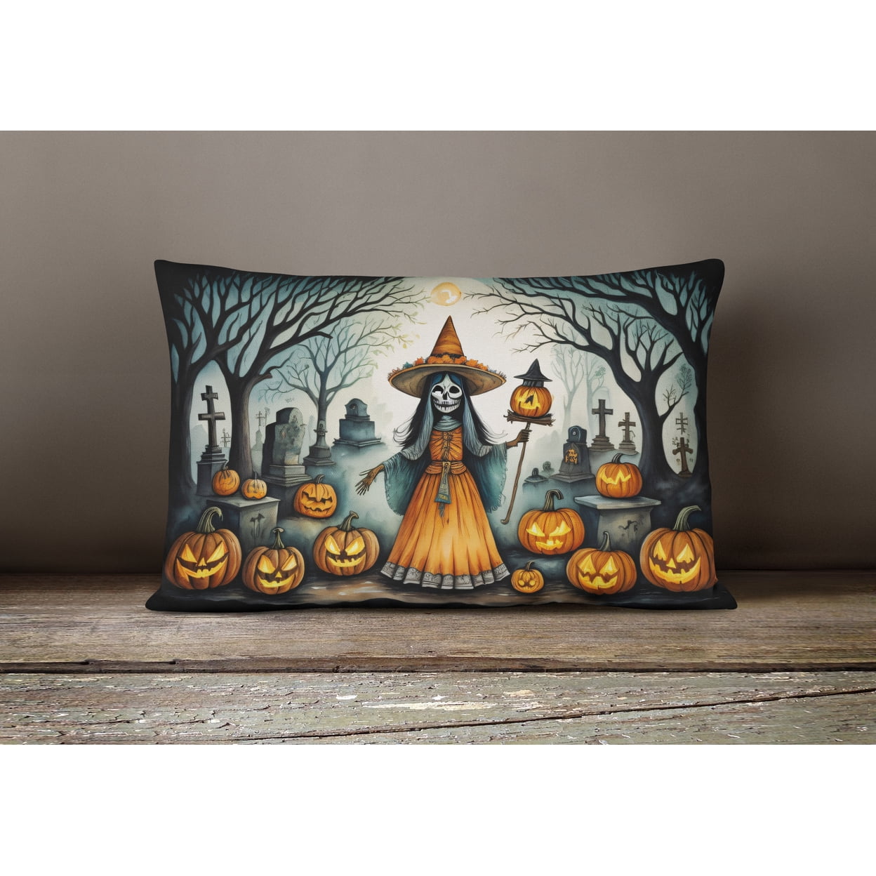 Carolines Treasures DAC2255PW1216 16 x 12 in. Unisex La Llorona Skeleton Spooky Halloween Fabric Decorative Pillow