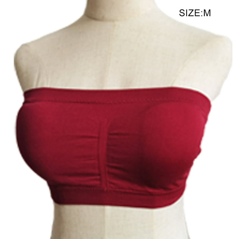 Jygee Wireless Bra Strapless Bras Bandeau Padded Seamless Underwear Simple  Color Lightweight Undergarment Off Shoulder Clothes Party wine red 