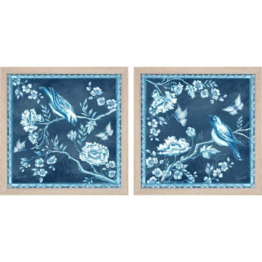 Great Art Now Chinoiserie Tile Blue by Tre Sorelle Studios, 2 Piece Framed Art Set Each 13"W x 13"H