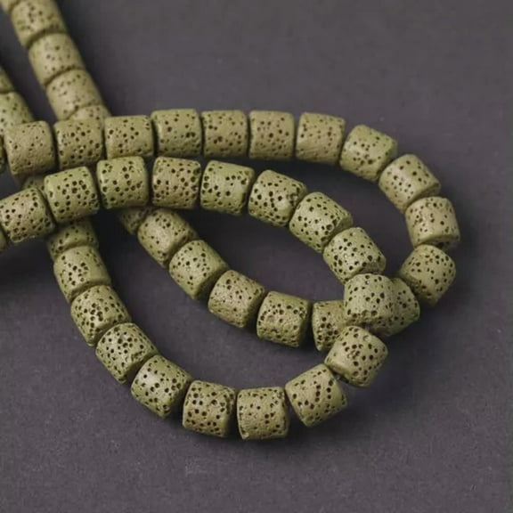 U8MO 10pcs Cylinder 8mm 10mm Natural Volcanic Lava Stone Beads For Jewelry Making-Olive Green-10mm