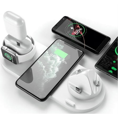 BXD-07C 6-Ports Wireless Docking Station with Accessories Included for iPhone & Android, White, New, 1 Total Count, 1 Pack