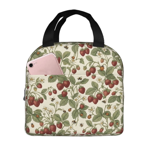 Strawberry Lunch Bag, Insulated Lunch Tote for Women and Men, Reusable Cooler Bag for Work Office Travel and Daily Use