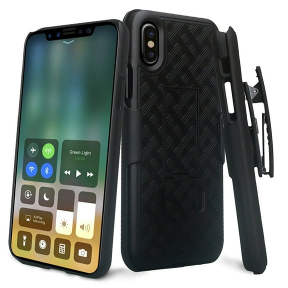 iPhone X/XS Holster Case, Slim Protective Belt Clip Slider Case Shell/Holster Combo with Built-in Kickstand