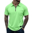 thumbnail image 2 of Zipper Polo Shirt Mens Casual Short Sleeve Polo T Shirt Classic Fit Shirts Fluorescent Green L, 2 of 6