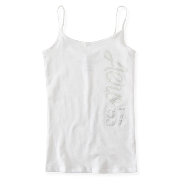 Aeropostale - Camiseta sin mangas para mujer, vertical, metálica, color blanco, extragrande Aeropostale Cami