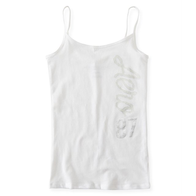Aeropostale - Camiseta sin mangas para mujer, vertical, metálica, color blanco, extragrande Aeropostale Cami