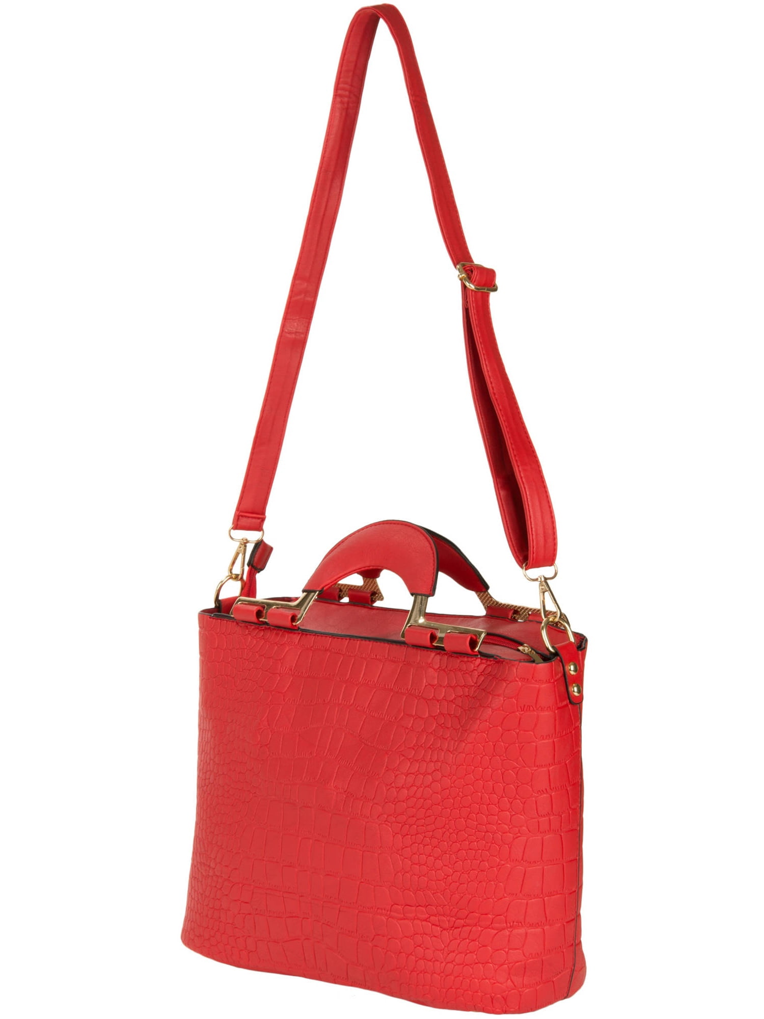 Women's Samba Over the Shoulder Leatherette Satchel Carrying Hand Bag with Shoulder Strap [Croc Skin Design]
