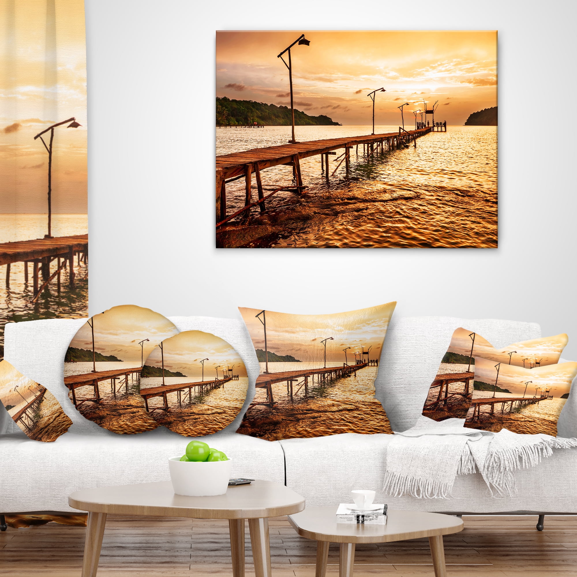 Designart Sunset Over Brown Sea - Seascape Throw Pillow - 18x18
