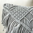 thumbnail image 6 of Phantoscope 100% Cotton Handmade Crochet Woven Boho with Tassels Series Half Covered Throw Pillow, 18" x 18", Gray, 1 Pack, 6 of 7