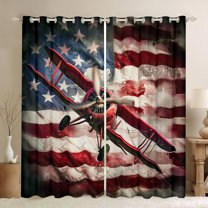 Manfei American Flag Pattern Curtains Pack of 2 (42x84 Each),Ancient Aircraft Airplane Curtains Blackout,Red White Blue Bedroom Curtains For Bots Teens,Luxury Bedroom Decor