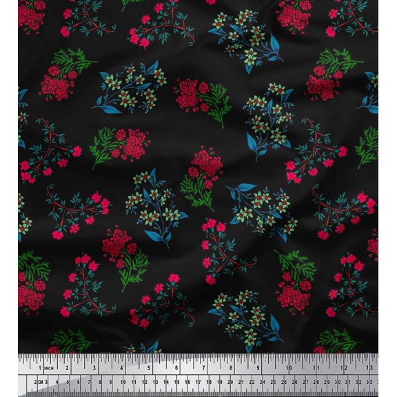 Soimoi Cotton Duck Fabric Leaves & Pink Flower Floral Print Fabric by the Yard 42 Inch Wide