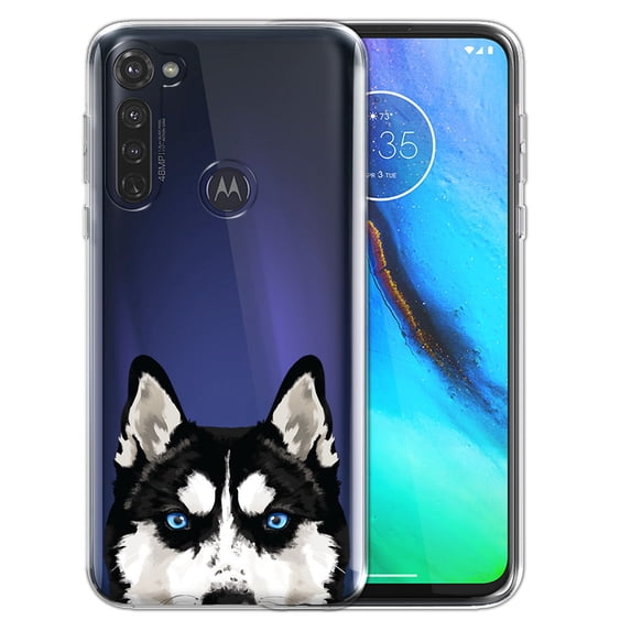 FINCIBO Soft TPU Clear Case Slim Protective Cover for Motorola Moto G Stylus 6.4" 2020, Animal Black Siberian Husky Dog