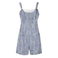 thumbnail image 4 of Royal Blue Women Floral Print Loose Fit Shorts Faux Linen Jumpsuits Shortalls Shorts Romper for Women Lounge Thin Straight Leg Summer Fall 2025 Clothing Fashion M, 4 of 5