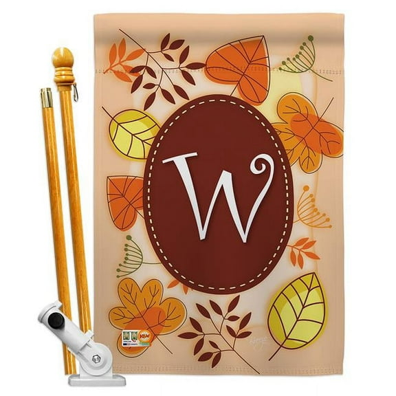 Breeze Decor BD-HA-HS-130049-IP-BO-D-US09-BD 28 x 40 in. Autumn W Initial Fall Harvest & Impressions Decorative Vertical Double Sided House Flag Set with Pole Bracket Hardware
