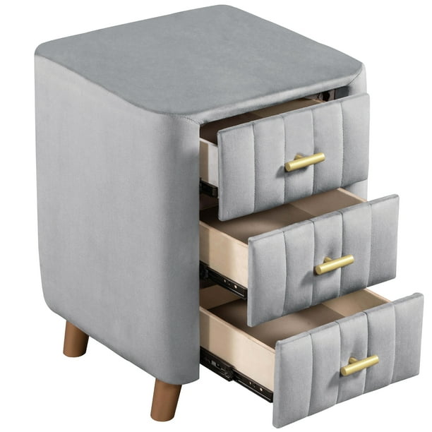 Paproos Nightstand with Drawers, Modern Velvet Upholstered Bedside