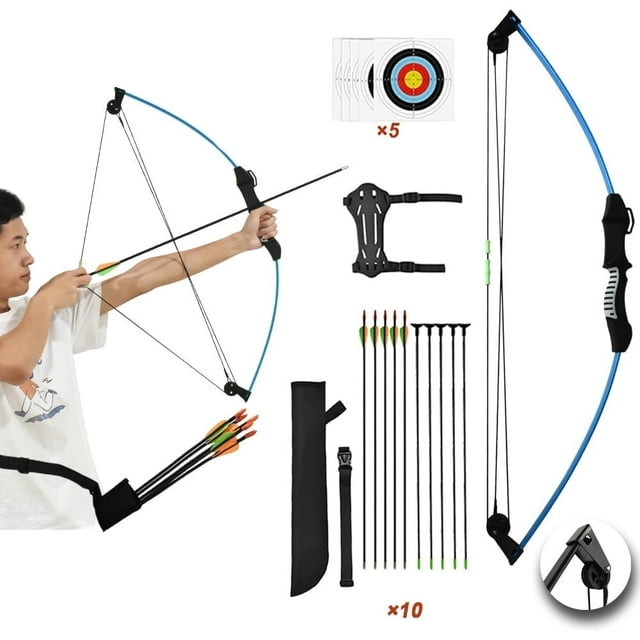 Runzkzy Bow and Arrow for Teens Beginner Archery Shooting Practice Compound Bow Training Set