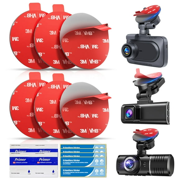 Double Sided Adhesive for Dash Cam: 6Pcs 56mm Heat Resistant Sticky Pad Tape for Dashcam Mount - 3M VHB Mounting Replacement Sticker for Suction Car Camera Windshield Window with 4 Adhesion Promoter