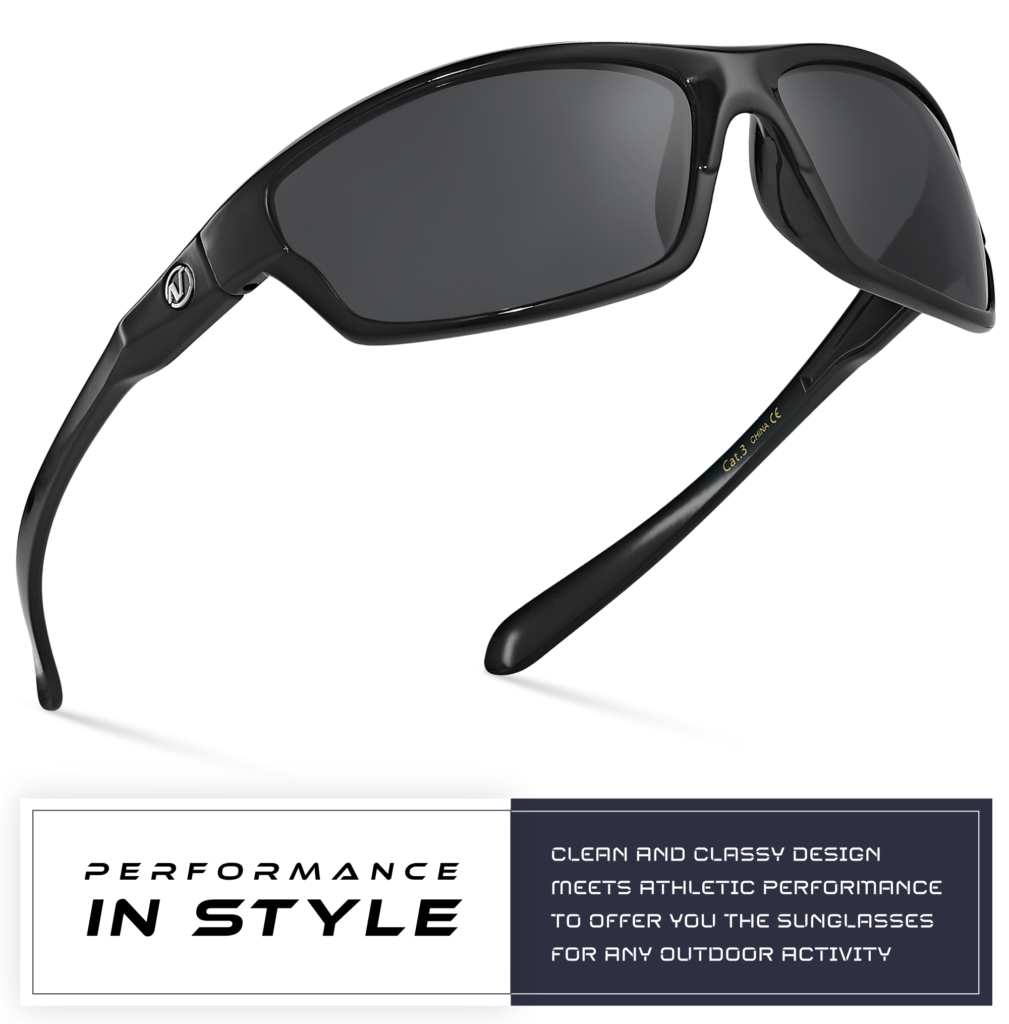 Nitrogen Polarized Wrap-Around Sport Sunglasses, Black photo 2