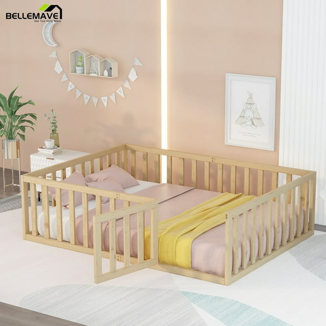 Bellemave Full Size Montessori Bed for Toddler, Wood Kids Floor Bed ...