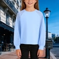 thumbnail image 2 of Ticikt Girls' Long Sleeve Shirts Lace Loose Fit Casual Crewneck Blouses Tops,Color:Light Blue, 2 of 4