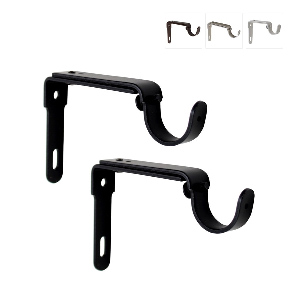 Adjustable Curtain Rod Brackets For 1 inch Rods, Set of 2, Black
