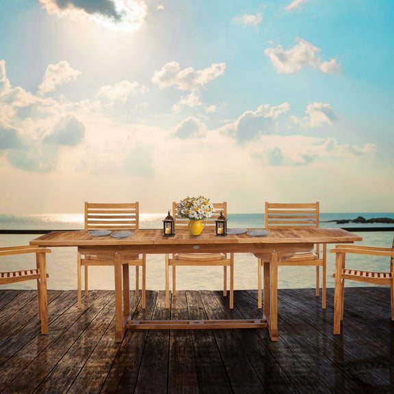 Teak Wood West Palm Semi-Oval Outdoor Patio Extension Dining Table, 71 inch, A-Grade Teak Wood