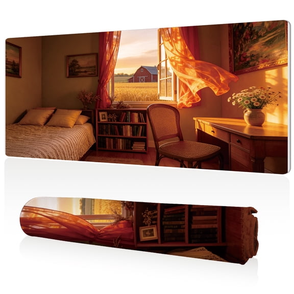 LIVEKEY Cozy Room View Mouse Pad 80x40x0.3cm Extra Large Full Desk Coverage Non Slip Durable Easy Clean Stitched Edges for Gaming and Office