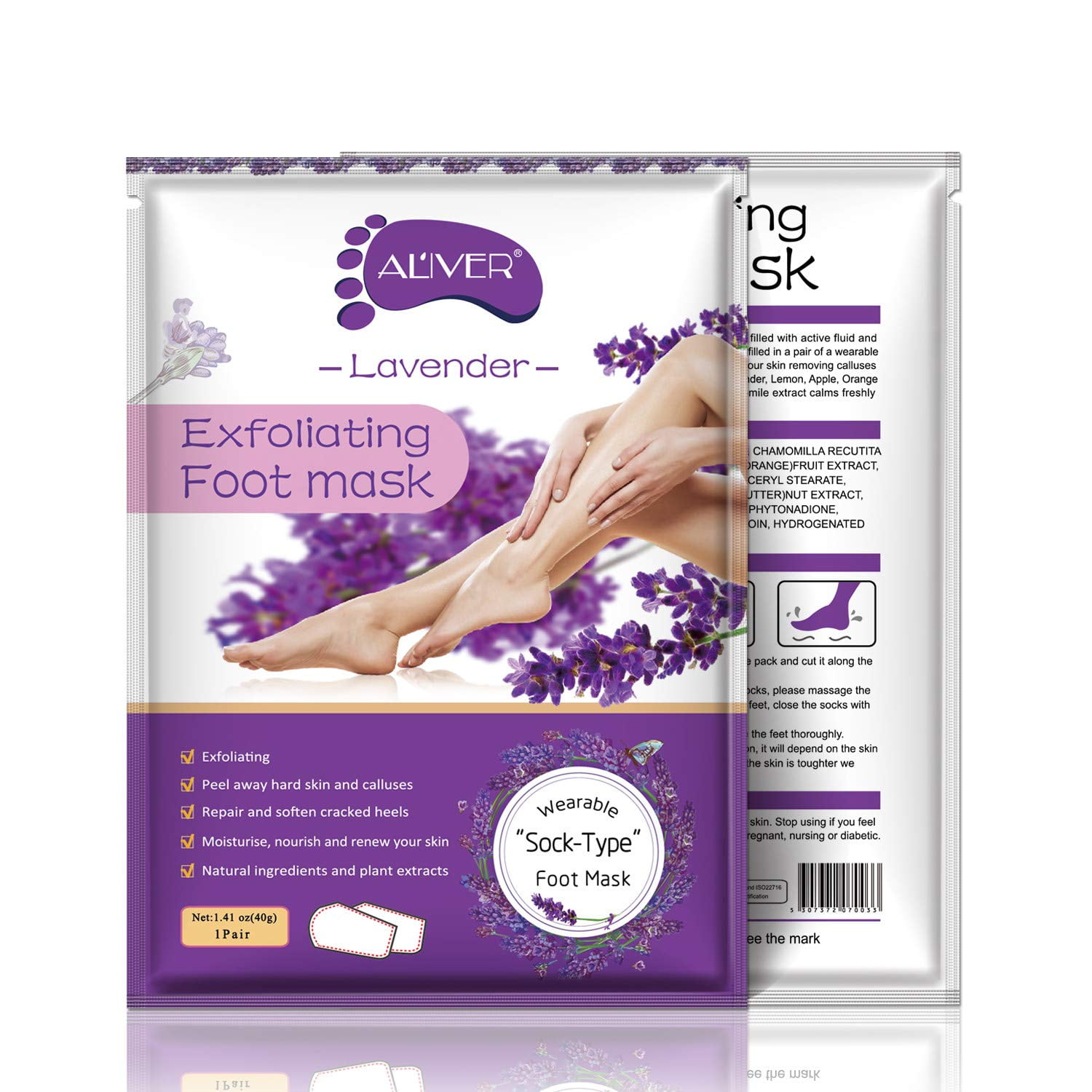 1 Pair Foot Peel Mask Peeling Away Calluses and Dead Skin Cells - Exfoliating Foot Mask, Baby Soft Smooth Touch Feet-Men Women (Lavender)