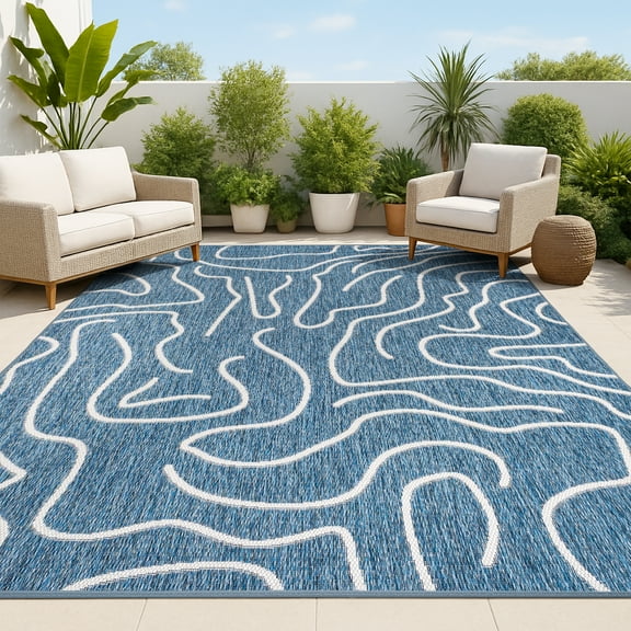 JONATHAN Y TUSCAN SUN 5 x 8 Area Rug, Nolan Coastal Organic Shapes - Navy/Cream, TSN307A-5