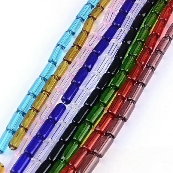 U8MO 20 Strds 12" Transparent Tube Glass Beads Mixed Color Loose Beading Craft 15x6mm