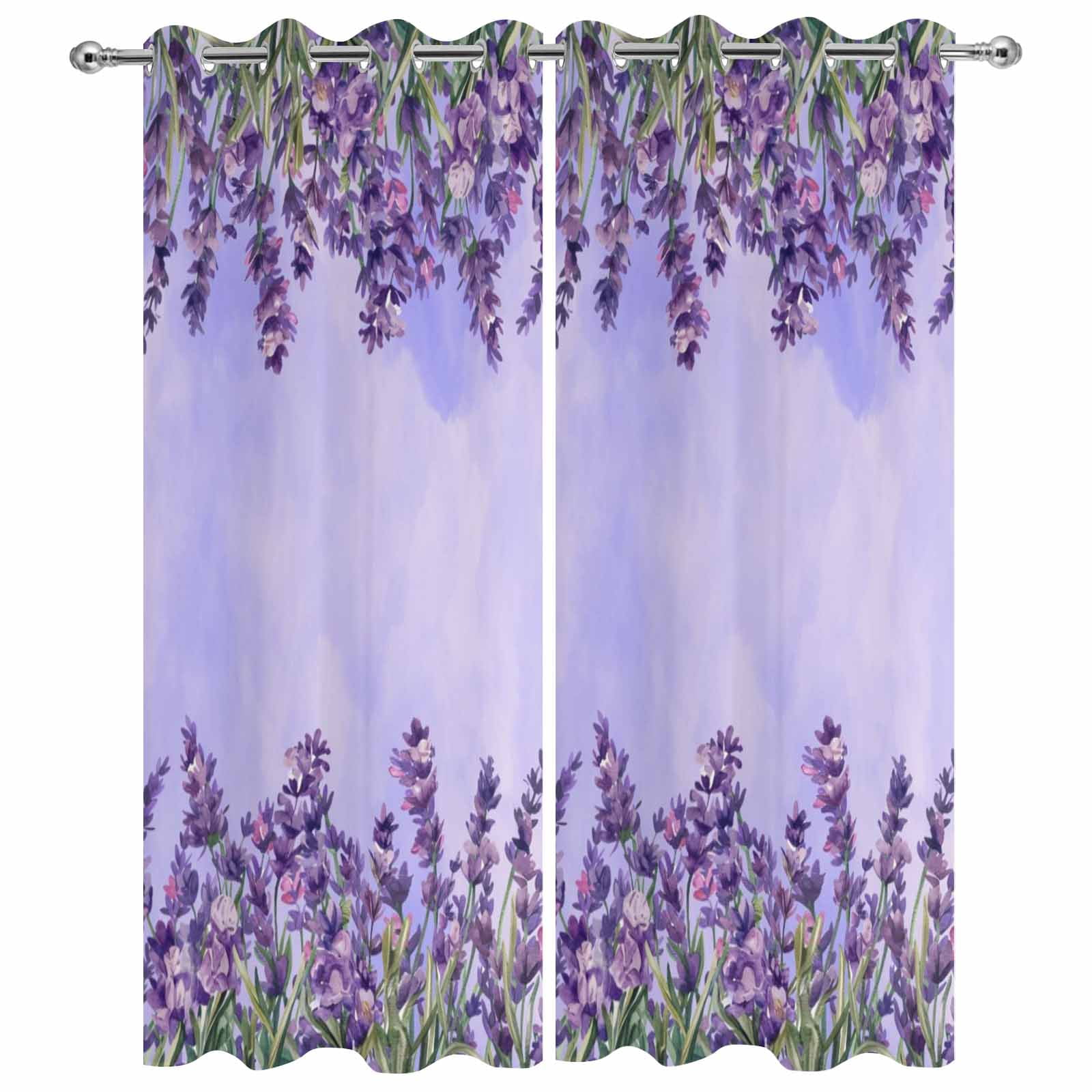 Outdoor Curtains for Patio Waterproof, Purple Lavender Outdoor Privacy Panels Grommet, Spring Watercolor Wild Flowers Plant Blackout Outside Curtains for Porch/Cabana 54"x108", 2 Panels
