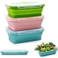 thumbnail image 1 of Fiambrera de silicona, Juego de 3 contenedores de almacenamiento de alimentos de silicona plegables con soporte plegable de 1200ml, comida de silicona Multicolor, 1 of 1