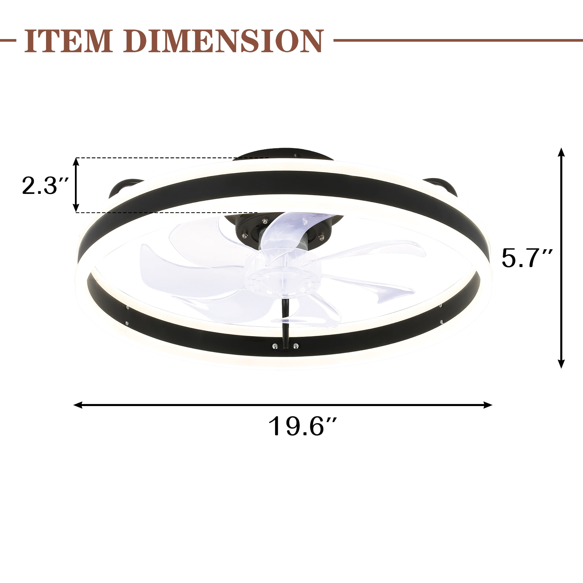 Bella Depot 19.6" Modern Flush Mount Ceiling Fan with Integrated LED Light, 6-Speed with App and Remote Control