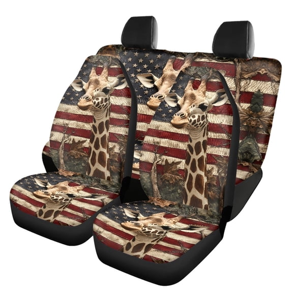 Pzuqiu American Flag Giraffe Easy to Install Car Seat Covers Set, Full Set Breathable Fit for Truck